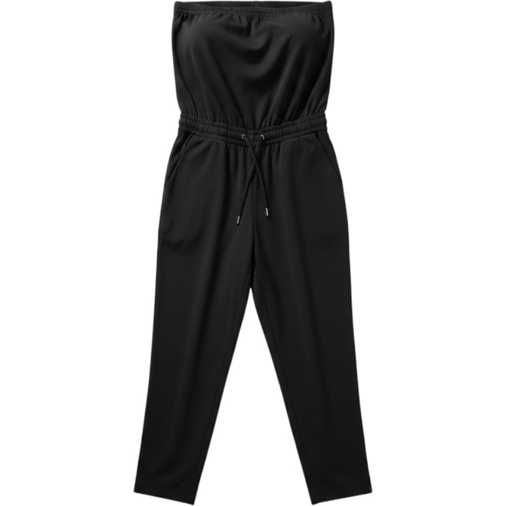 Express Womens Black Strapless Jumpsuit Pockets Drawstring Silky Tube Stretch XS